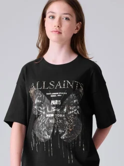 smALLSAINTS Black/Butterfly Graphic Oversized Crew Neck T-Shirt