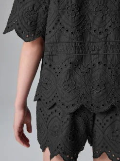 smALLSAINTS Black Cotton Broderie Shirt and Shorts Set