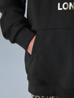 smALLSAINTS Black/Gold Biggy Oversized Pullover Hoodie