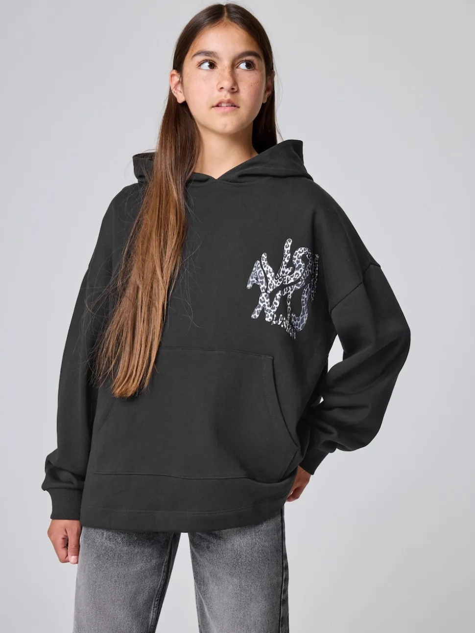 smALLSAINTS Black/Leopard Orlando Oversized Pullover Hoodie