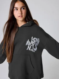 smALLSAINTS Black/Leopard Orlando Oversized Pullover Hoodie