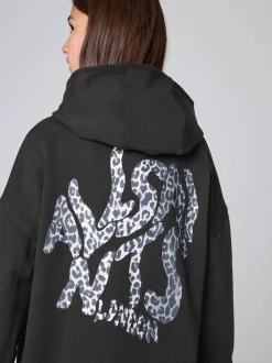 smALLSAINTS Black/Leopard Orlando Oversized Pullover Hoodie