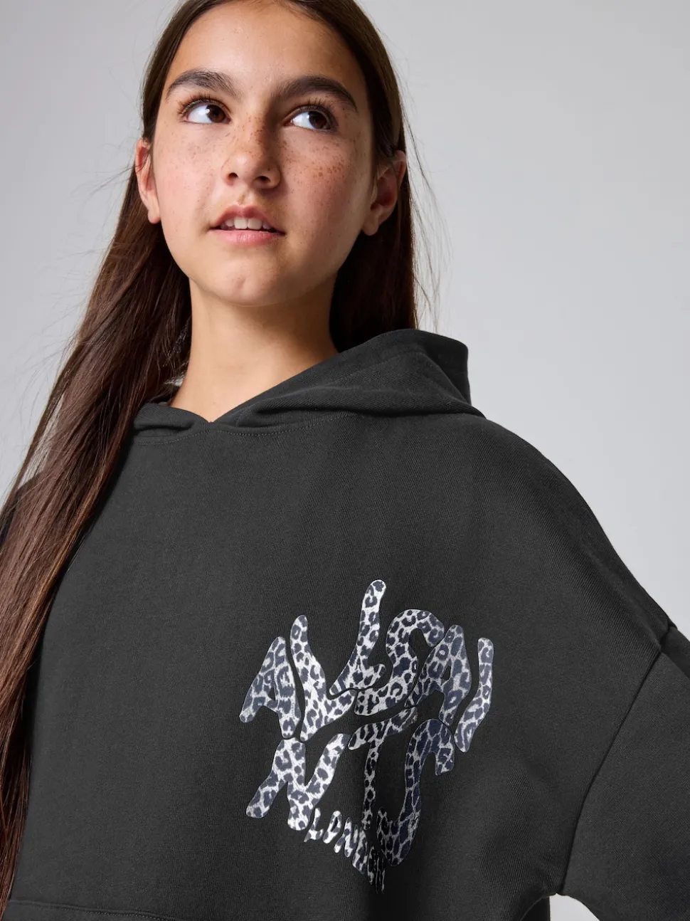 smALLSAINTS Black/Leopard Orlando Oversized Pullover Hoodie