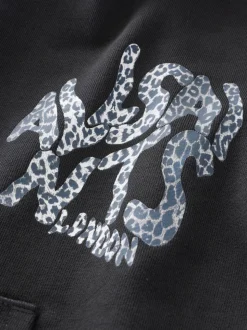 smALLSAINTS Black/Leopard Orlando Oversized Pullover Hoodie