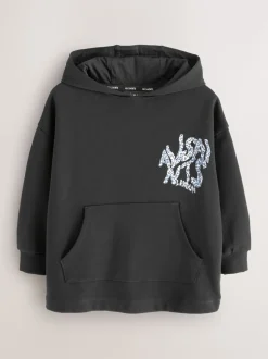 smALLSAINTS Black/Leopard Orlando Oversized Pullover Hoodie