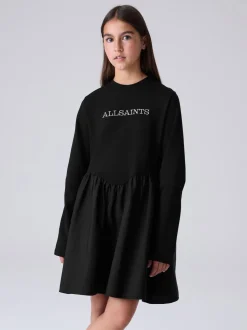 smALLSAINTS Black Logo Chevron Long Sleeve T-Shirt Dress