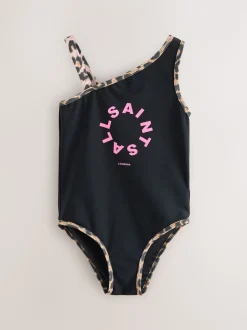 smALLSAINTS Black Tierra Logo Asymmetric Swimsuit