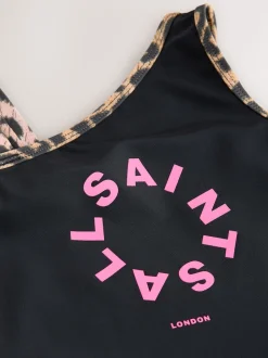 smALLSAINTS Black Tierra Logo Asymmetric Swimsuit