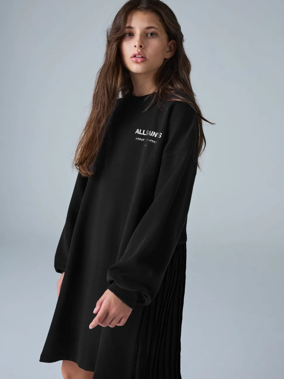 smALLSAINTS Black Underground Pleated Back Oversized Sweat Dress