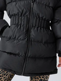 smALLSAINTS Black Waisted Longline Padded Coat