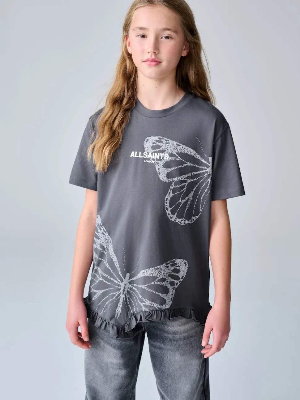 smALLSAINTS Charcoal Grey Asymmetric Hem Crew Neck Cotton T-Shirt