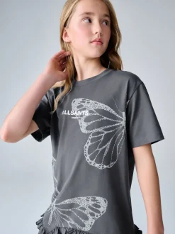 smALLSAINTS Charcoal Grey Asymmetric Hem Crew Neck Cotton T-Shirt