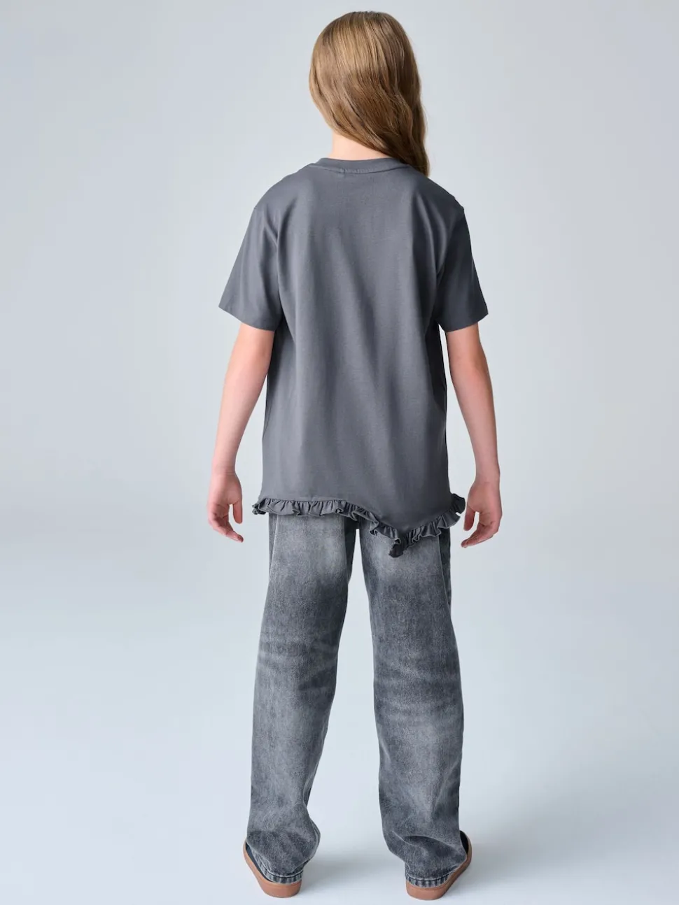 smALLSAINTS Charcoal Grey Asymmetric Hem Crew Neck Cotton T-Shirt