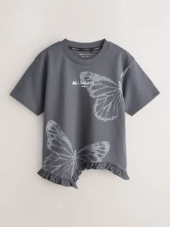 smALLSAINTS Charcoal Grey Asymmetric Hem Crew Neck Cotton T-Shirt