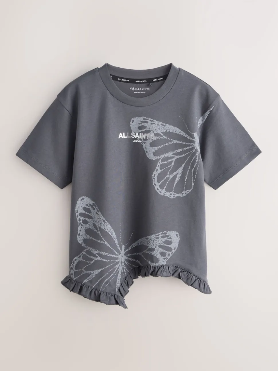 smALLSAINTS Charcoal Grey Asymmetric Hem Crew Neck Cotton T-Shirt