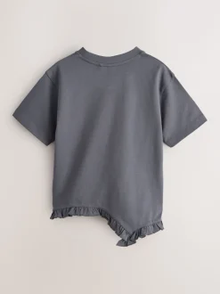 smALLSAINTS Charcoal Grey Asymmetric Hem Crew Neck Cotton T-Shirt