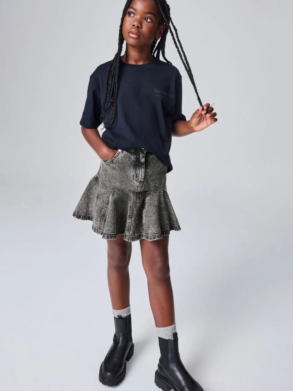 smALLSAINTS Charcoal Grey Godet Denim Skirt