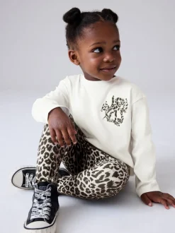smALLSAINTS Grey Leopard Orlando Long Sleeve T-Shirt and Leggings Younger Girls Set