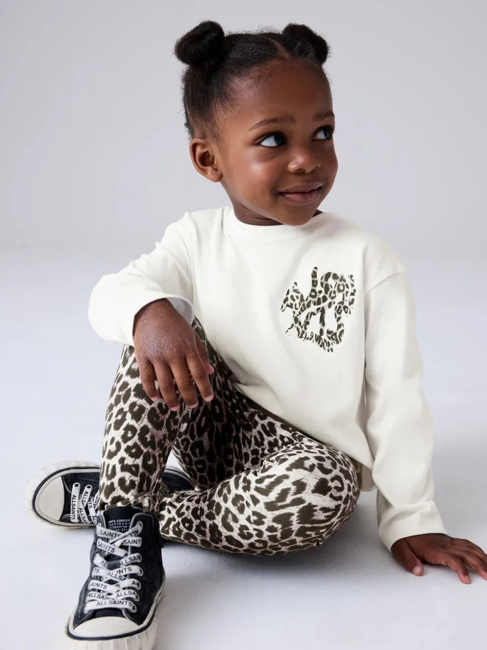 smALLSAINTS Grey Leopard Orlando Long Sleeve T-Shirt and Leggings Younger Girls Set