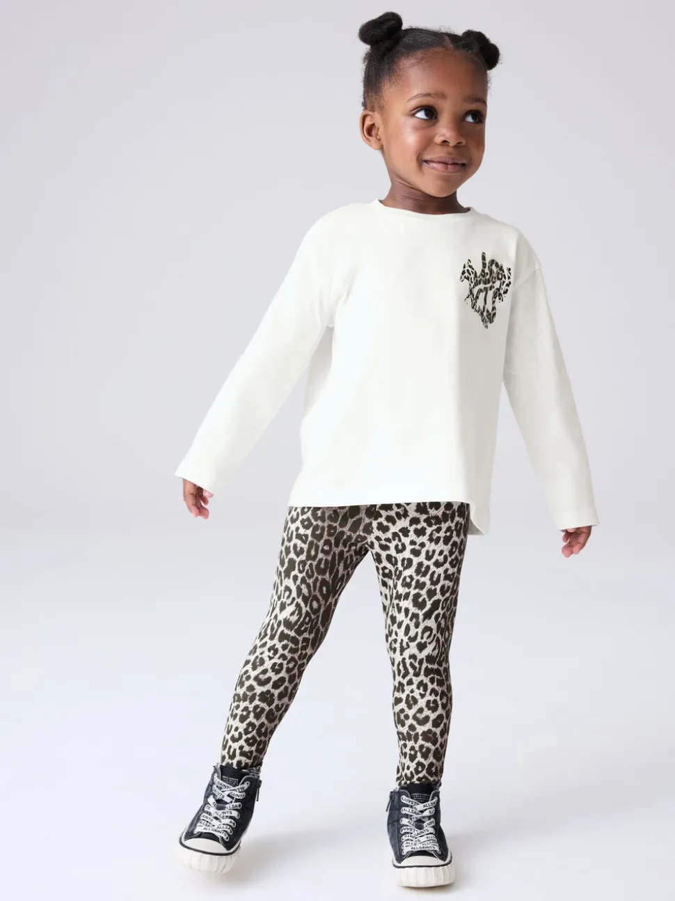 smALLSAINTS Grey Leopard Orlando Long Sleeve T-Shirt and Leggings Younger Girls Set