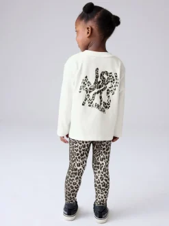 smALLSAINTS Grey Leopard Orlando Long Sleeve T-Shirt and Leggings Younger Girls Set