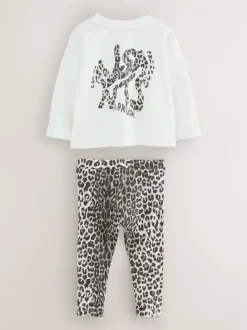 smALLSAINTS Grey Leopard Orlando Long Sleeve T-Shirt and Leggings Younger Girls Set