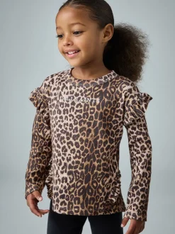 smALLSAINTS Leopard Frill Long Sleeve T-Shirt and Legging Younger Girls Set