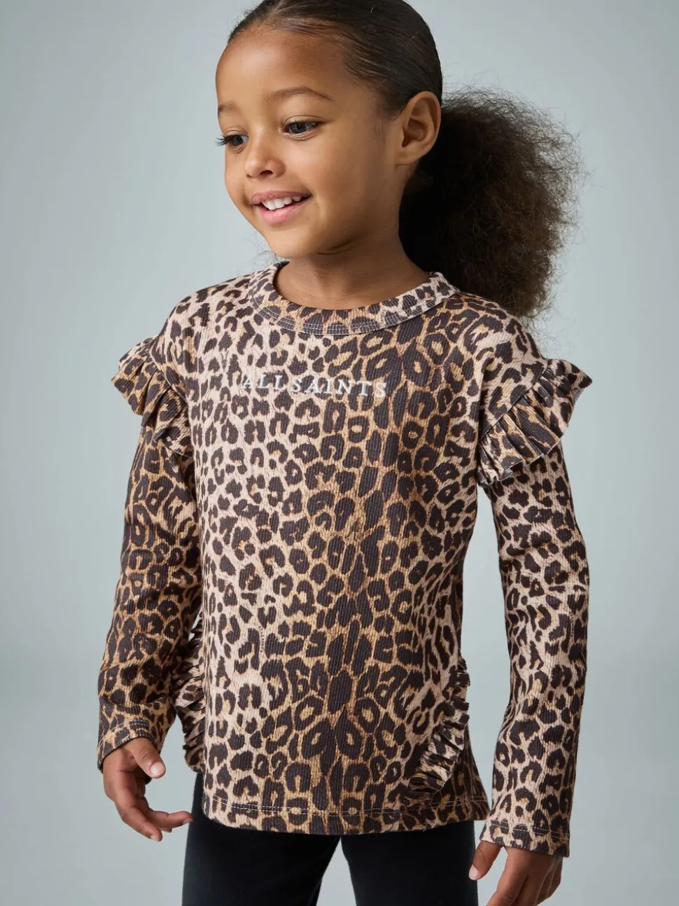 smALLSAINTS Leopard Frill Long Sleeve T-Shirt and Legging Younger Girls Set