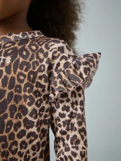 smALLSAINTS Leopard Frill Long Sleeve T-Shirt and Legging Younger Girls Set
