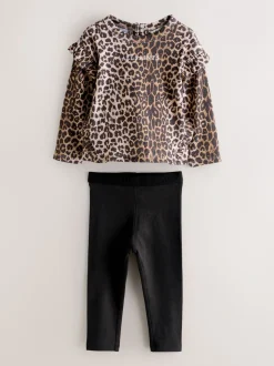 smALLSAINTS Leopard Frill Long Sleeve T-Shirt and Legging Younger Girls Set