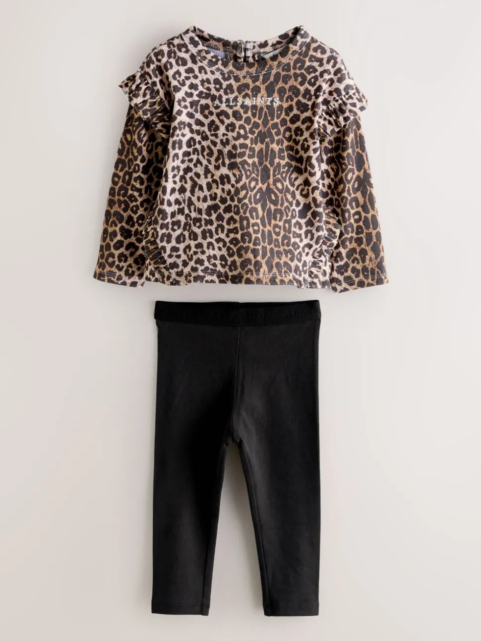 smALLSAINTS Leopard Frill Long Sleeve T-Shirt and Legging Younger Girls Set