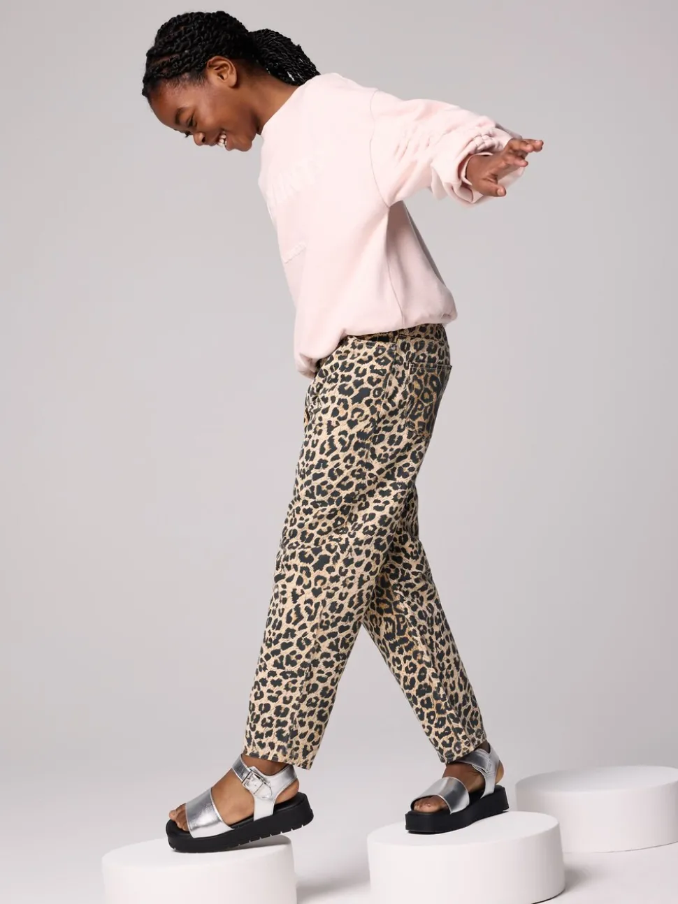 smALLSAINTS Leopard Girls Barrel Leg 100% Cotton Denim Jeans