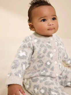 smALLSAINTS Leopard Knitted Top and Joggers Baby Girls Set