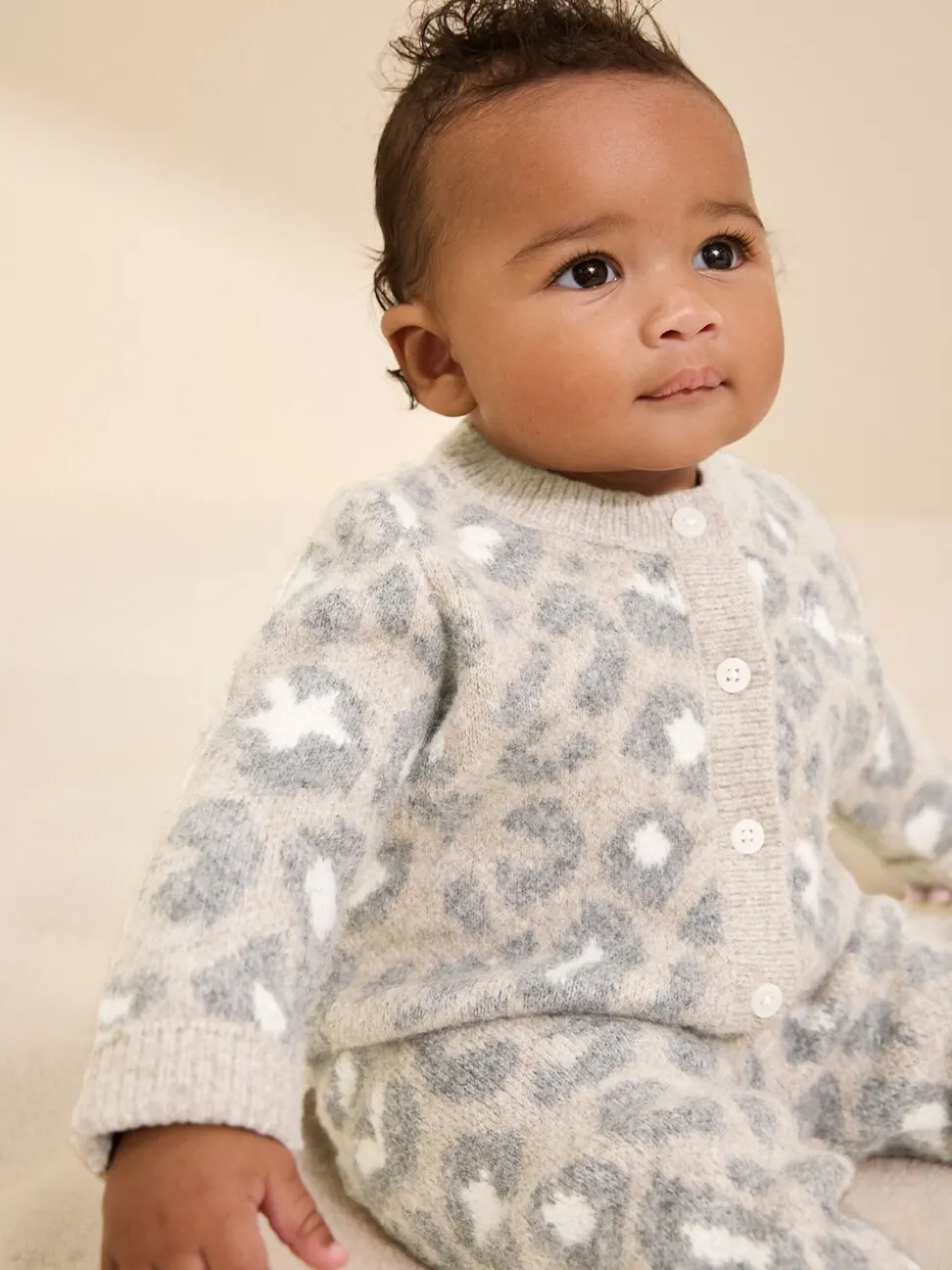 smALLSAINTS Leopard Knitted Top and Joggers Baby Girls Set