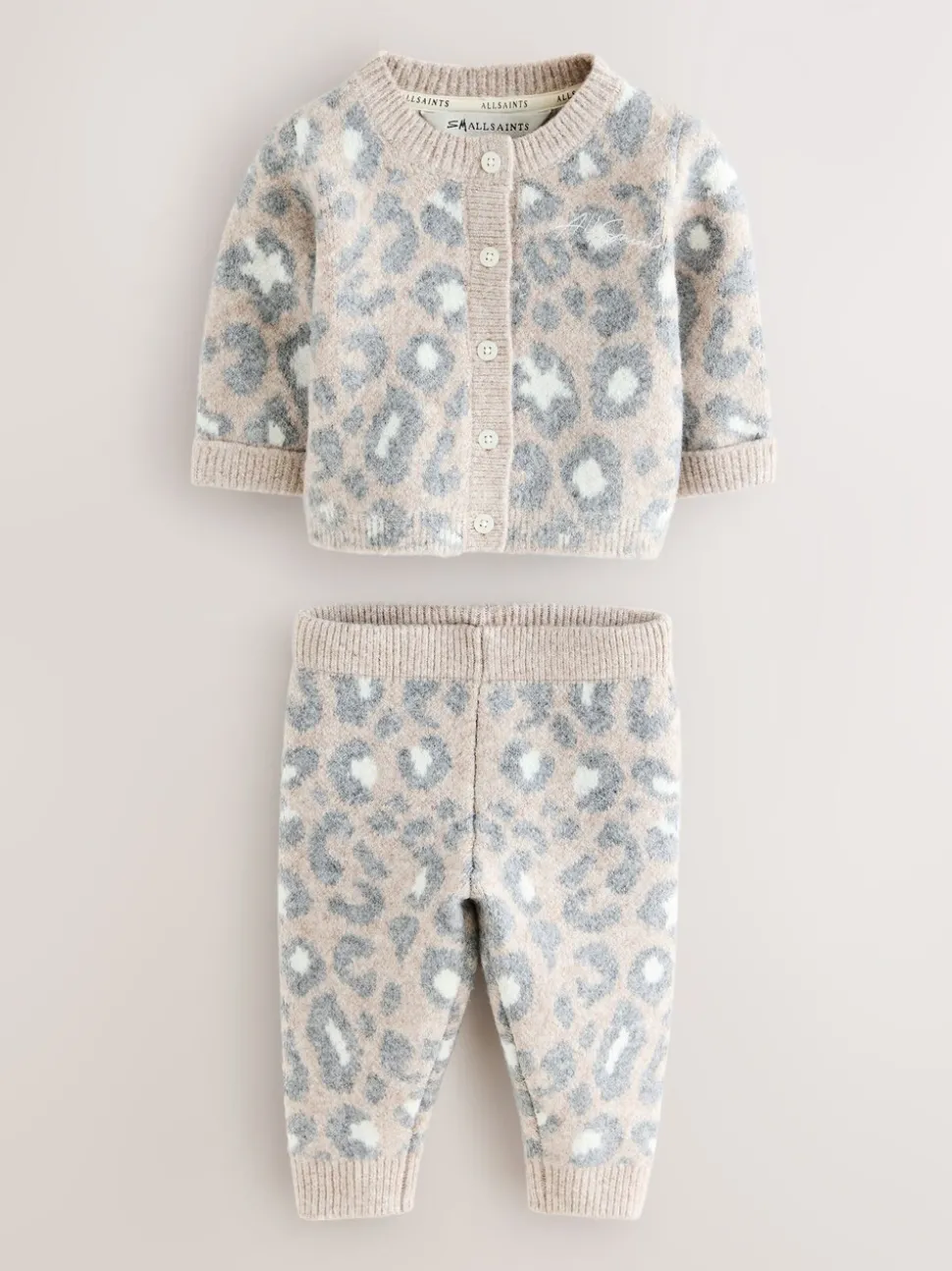 smALLSAINTS Leopard Knitted Top and Joggers Baby Girls Set