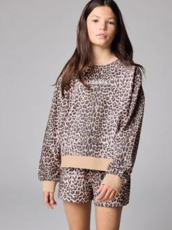smALLSAINTS Leopard Logo Sweatshirt and Sweat Shorts Set