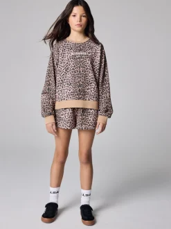 smALLSAINTS Leopard Logo Sweatshirt and Sweat Shorts Set