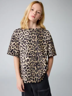 smALLSAINTS Leopard Oversized Girls Crew 100% Cotton T-Shirt