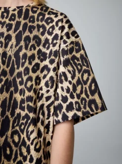 smALLSAINTS Leopard Oversized Girls Crew 100% Cotton T-Shirt