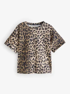 smALLSAINTS Leopard Oversized Girls Crew 100% Cotton T-Shirt