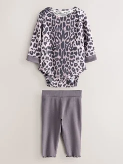 smALLSAINTS Leopard Ribbed Bodysuit and Legging Baby Girls Set
