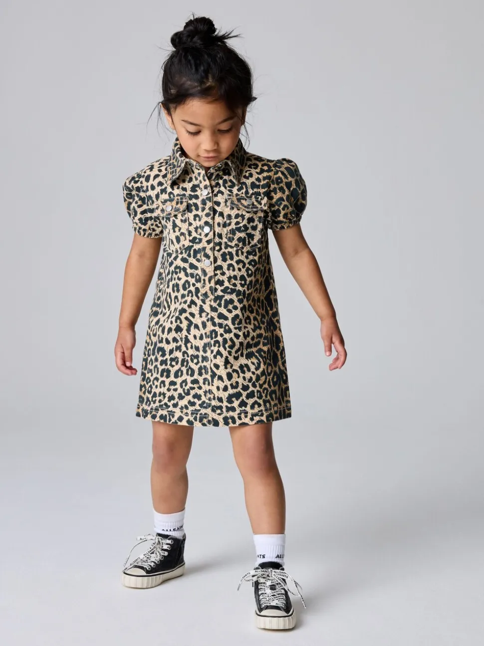 smALLSAINTS Leopard Younger Jackie Puff Sleeved Denim Dress