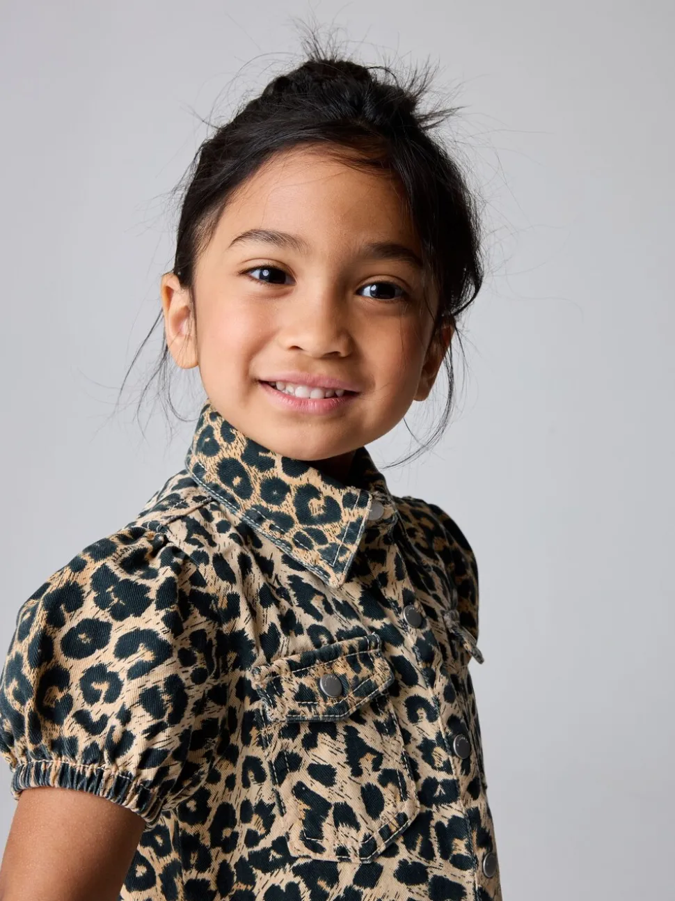 smALLSAINTS Leopard Younger Jackie Puff Sleeved Denim Dress