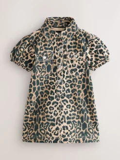 smALLSAINTS Leopard Younger Jackie Puff Sleeved Denim Dress