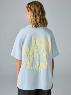 smALLSAINTS Light Blue Girls Oversized Orlando Logo Crew 100% Cotton T-Shirt