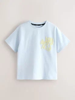 smALLSAINTS Light Blue Girls Oversized Orlando Logo Crew 100% Cotton T-Shirt