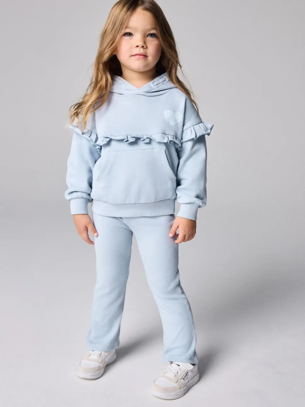 smALLSAINTS Light Blue Lover Frill Hoodie and Ribbed Flared Leggings Younger Set