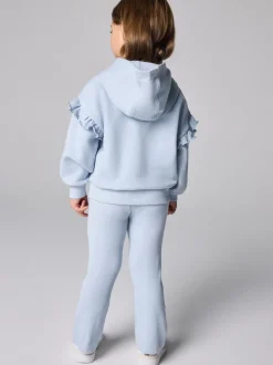 smALLSAINTS Light Blue Lover Frill Hoodie and Ribbed Flared Leggings Younger Set