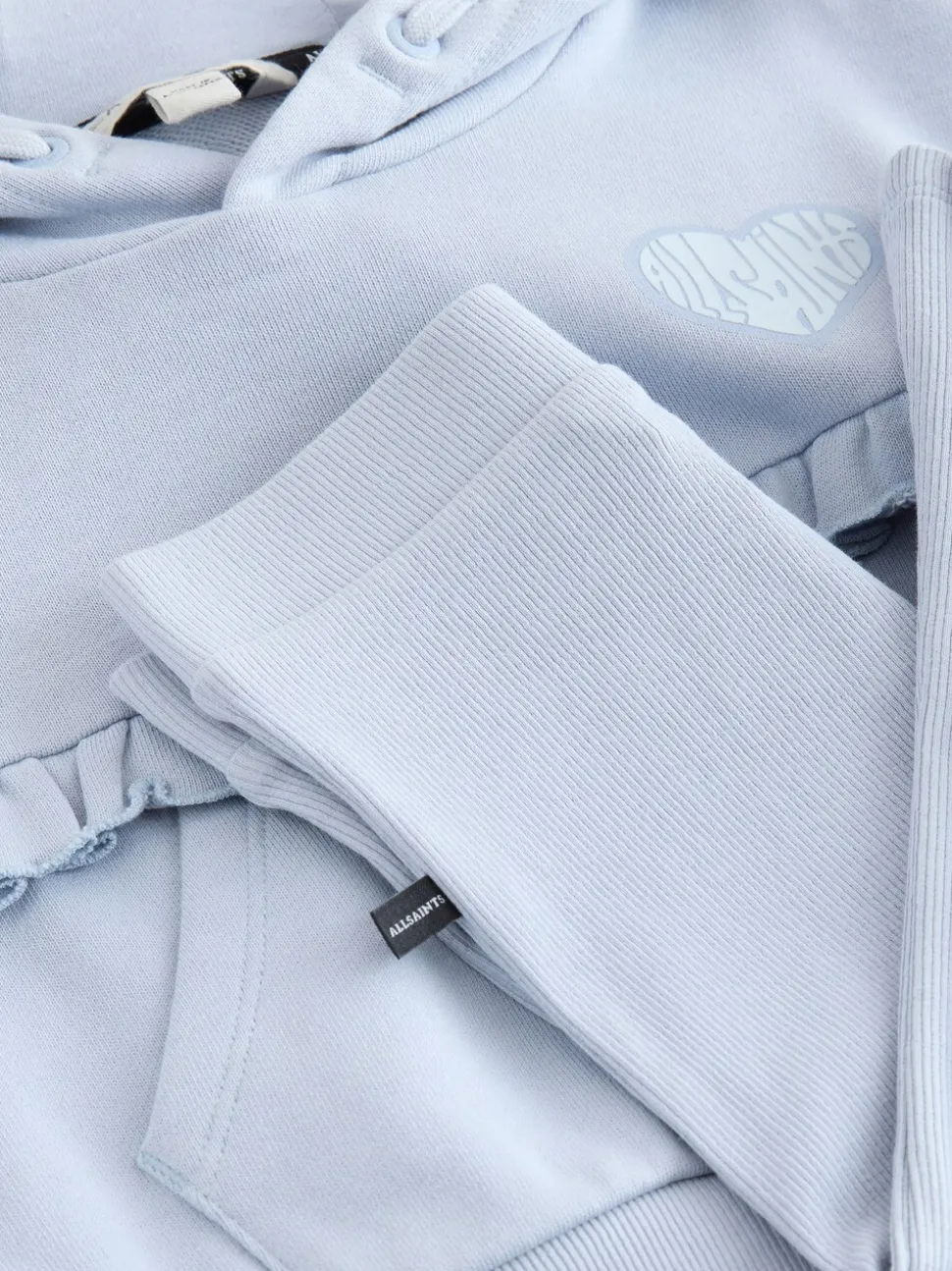 smALLSAINTS Light Blue Lover Frill Hoodie and Ribbed Flared Leggings Younger Set