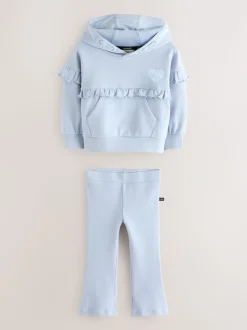 smALLSAINTS Light Blue Lover Frill Hoodie and Ribbed Flared Leggings Younger Set